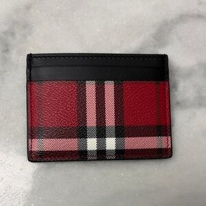 Burberry Red Plaid Leather Card Holder NWT